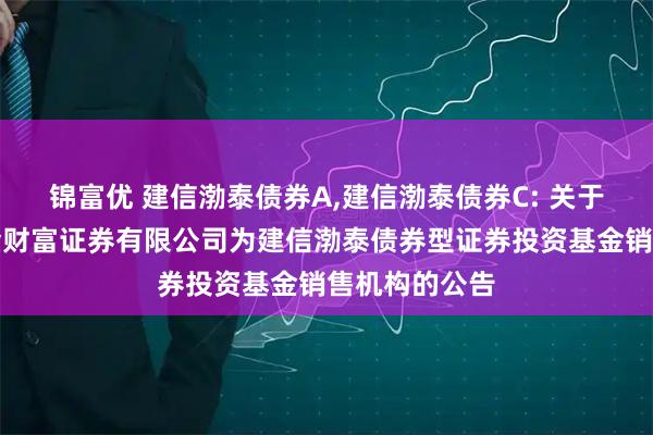 锦富优 建信渤泰债券A,建信渤泰债券C: 关于新增中国中金财富证券有限公司为建信渤泰债券型证券投资基金销售机构的公告